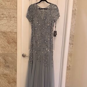 Adrianna Papell Silver Embellished Maxi Dress